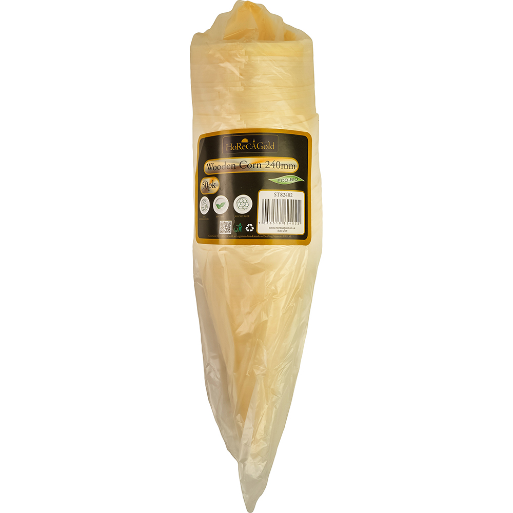 Compostable Wooden Food Serving Cone 240mm 50 Pack