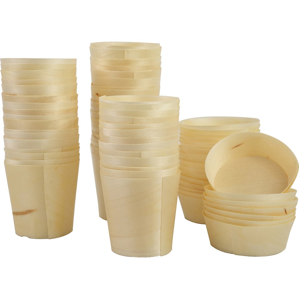 Compostable Wooden Food Serving Cups 130ml 50 Pack