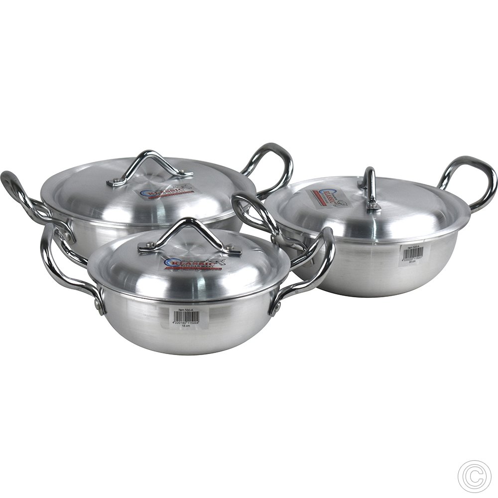 Klassic Aluminium Round Karahi Wok 18-20-22 cm