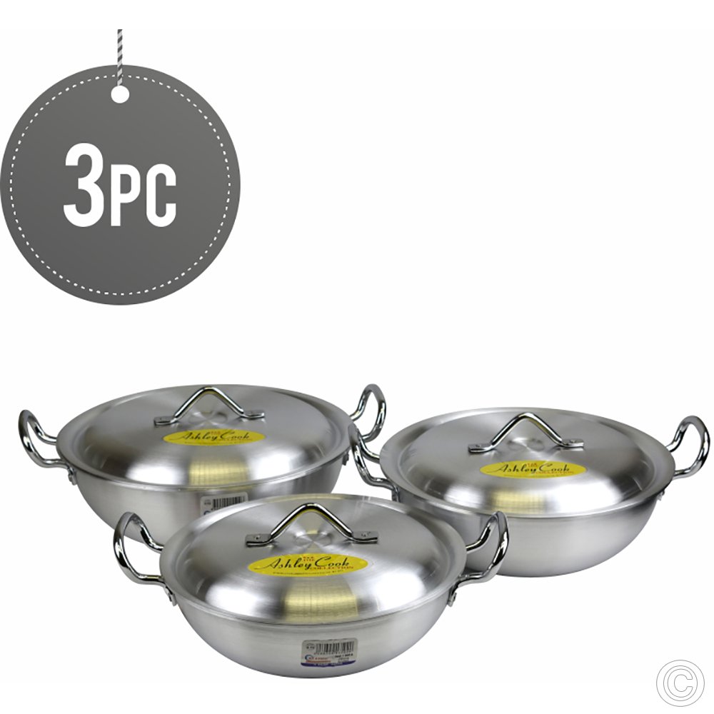 Klassic Aluminium Round Karahi Wok Set 22-24-26 cm